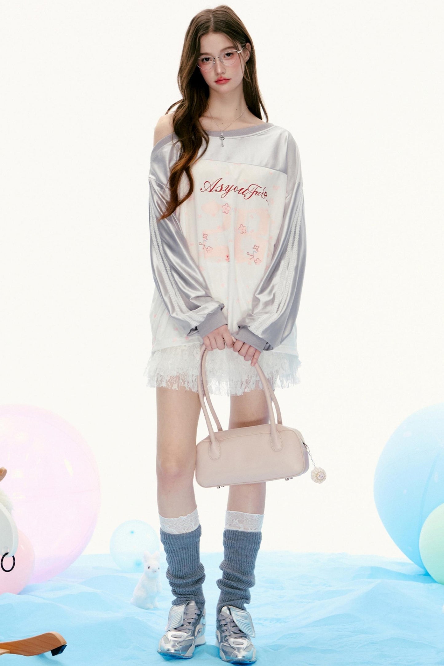 Suspender Design Long-Sleeve Lace T-Shirt