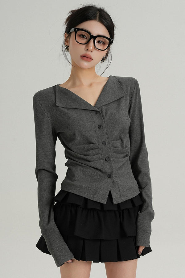 Slim Fit V-Neck Pleated Shirt