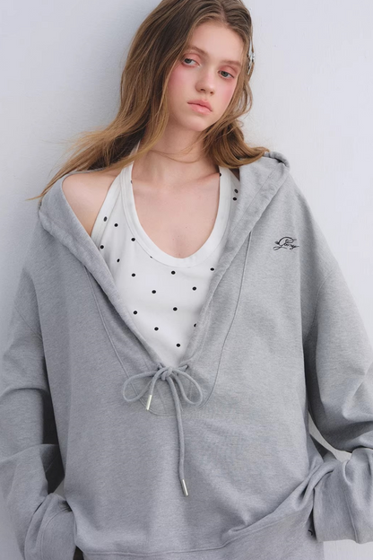 Polka Dot Hooded Vest Sweatshirt Set-Up