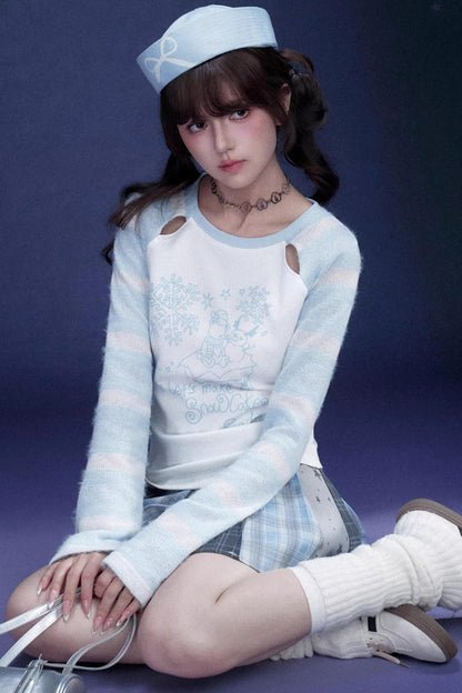 Energetic Striped Raglan Sleeve T-Shirt