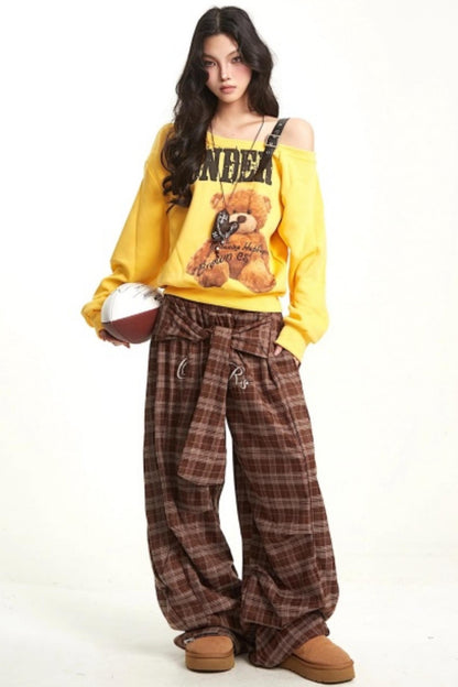 Retro Off-Shoulder Bear Sweatshirt