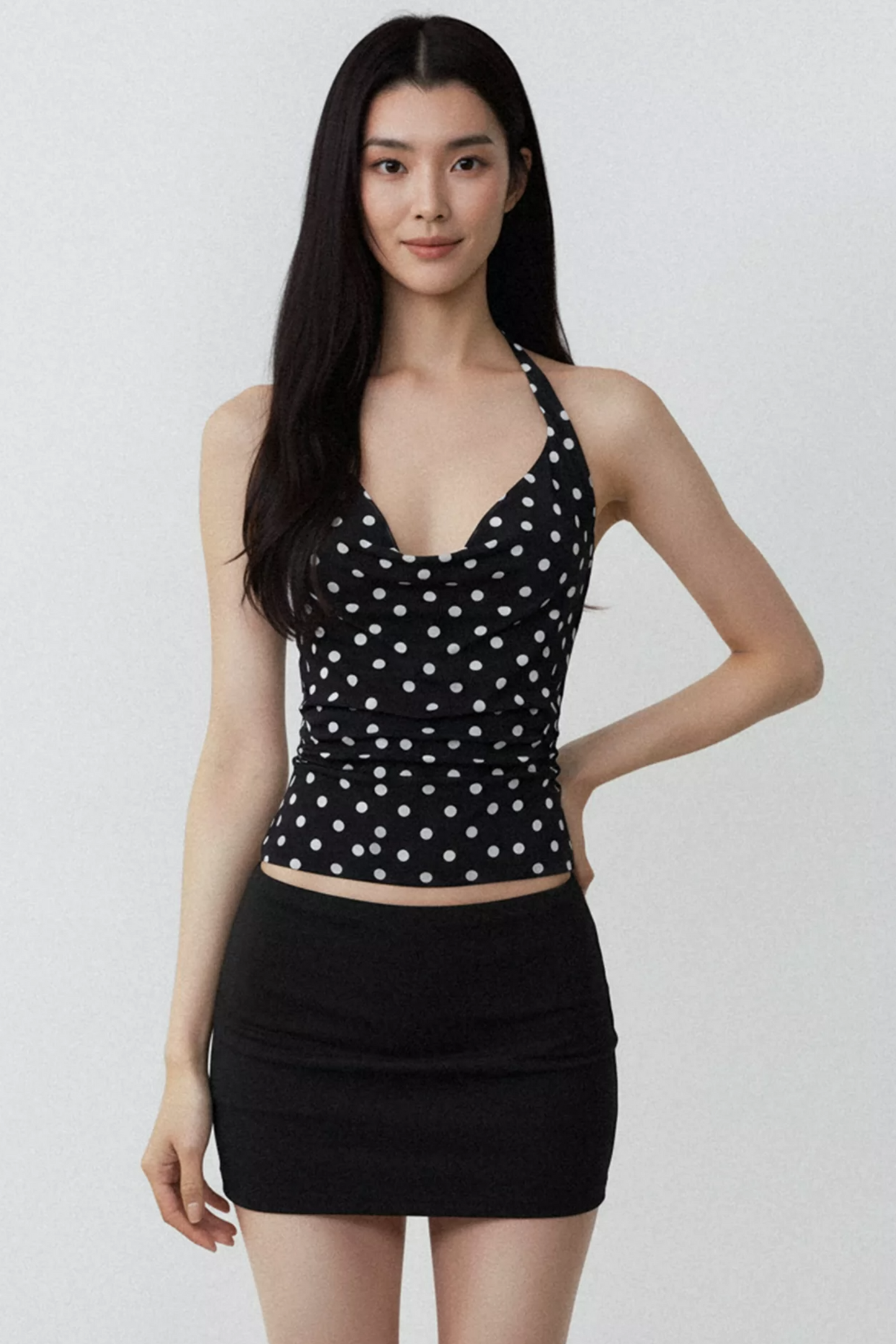 Color-Blocked Polka Dot Top