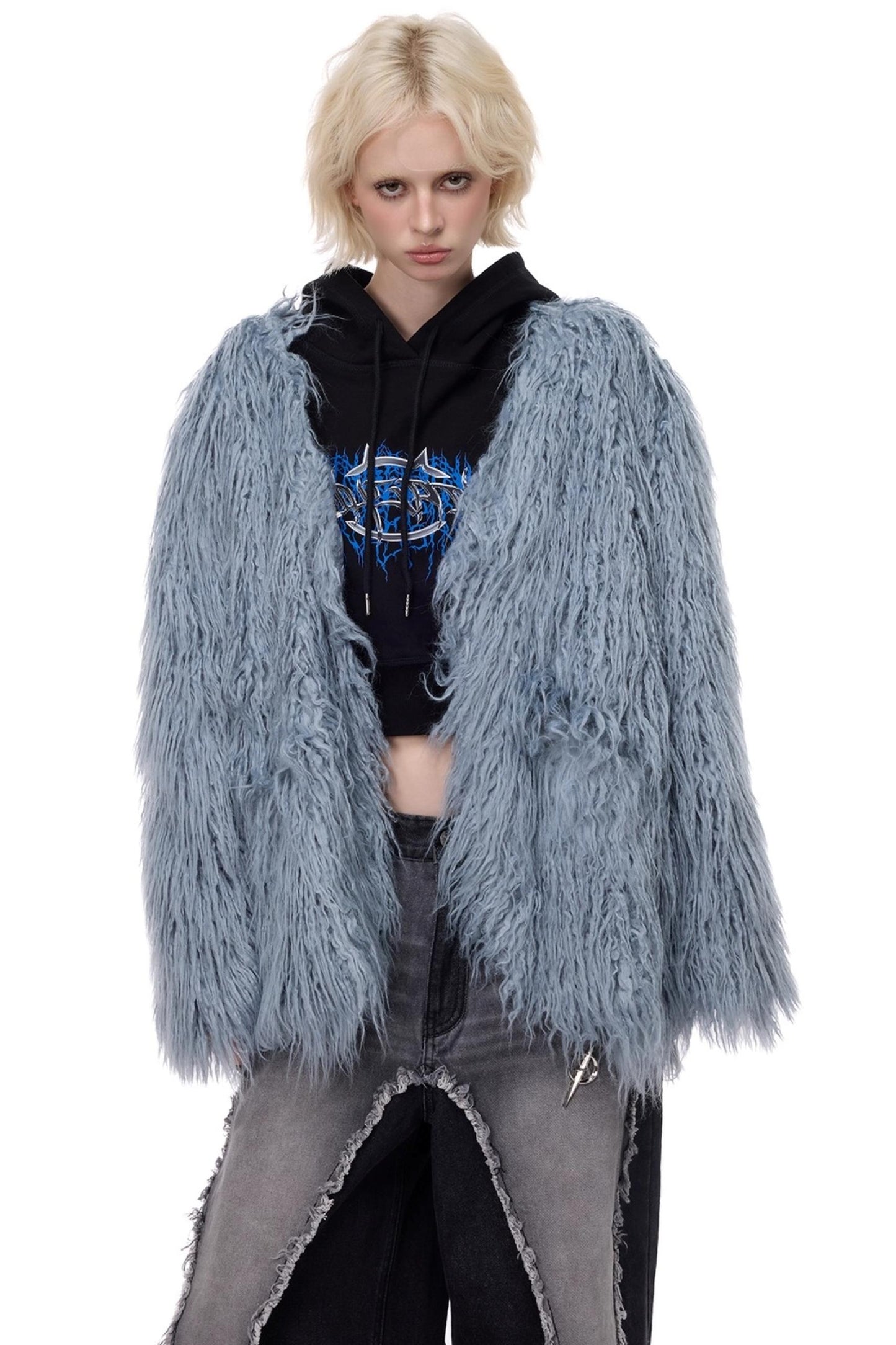 V-Neck Shearling Fur Jacket