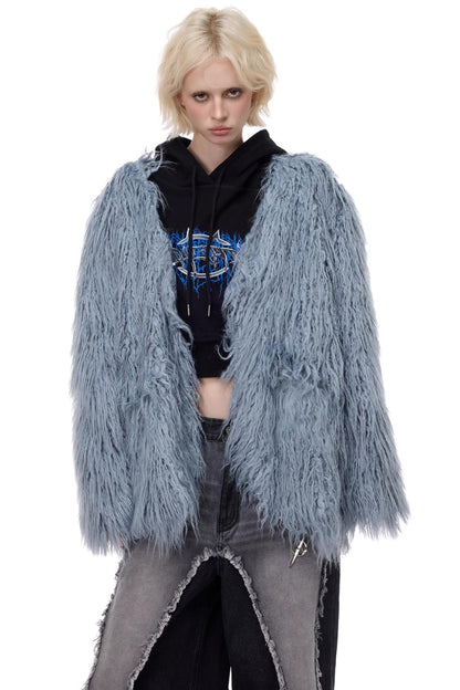 V-Neck Shearling Fur Jacket