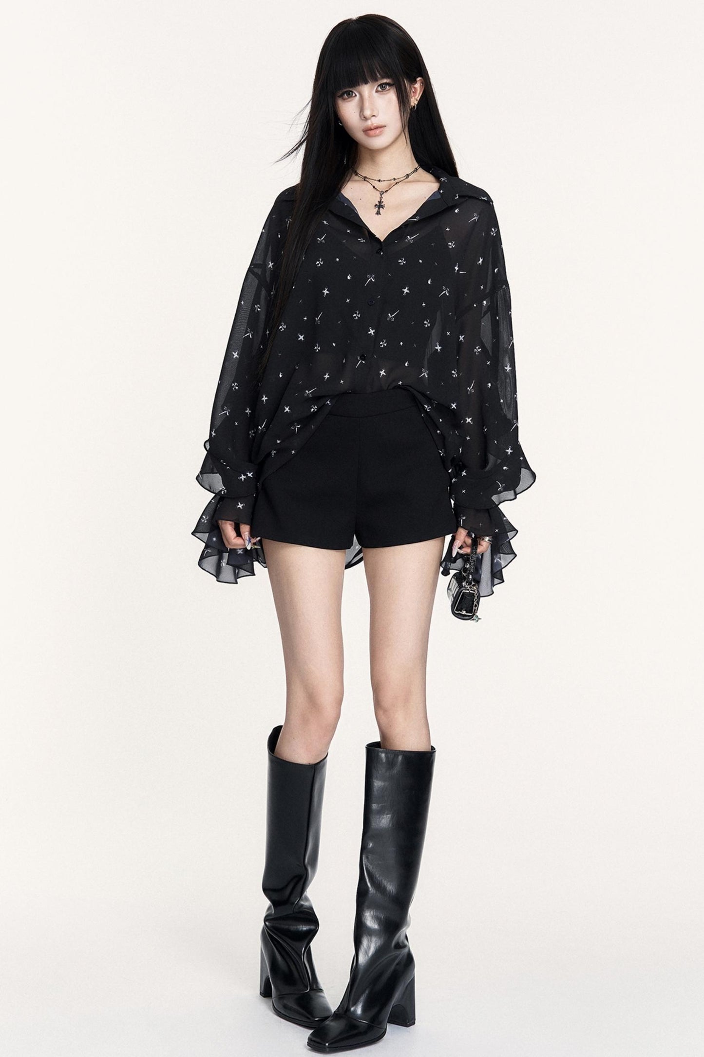 Romantic Chiffon Ruffled Long-Sleeved Top