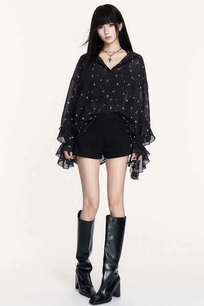 Romantic Chiffon Ruffled Long-Sleeved Top