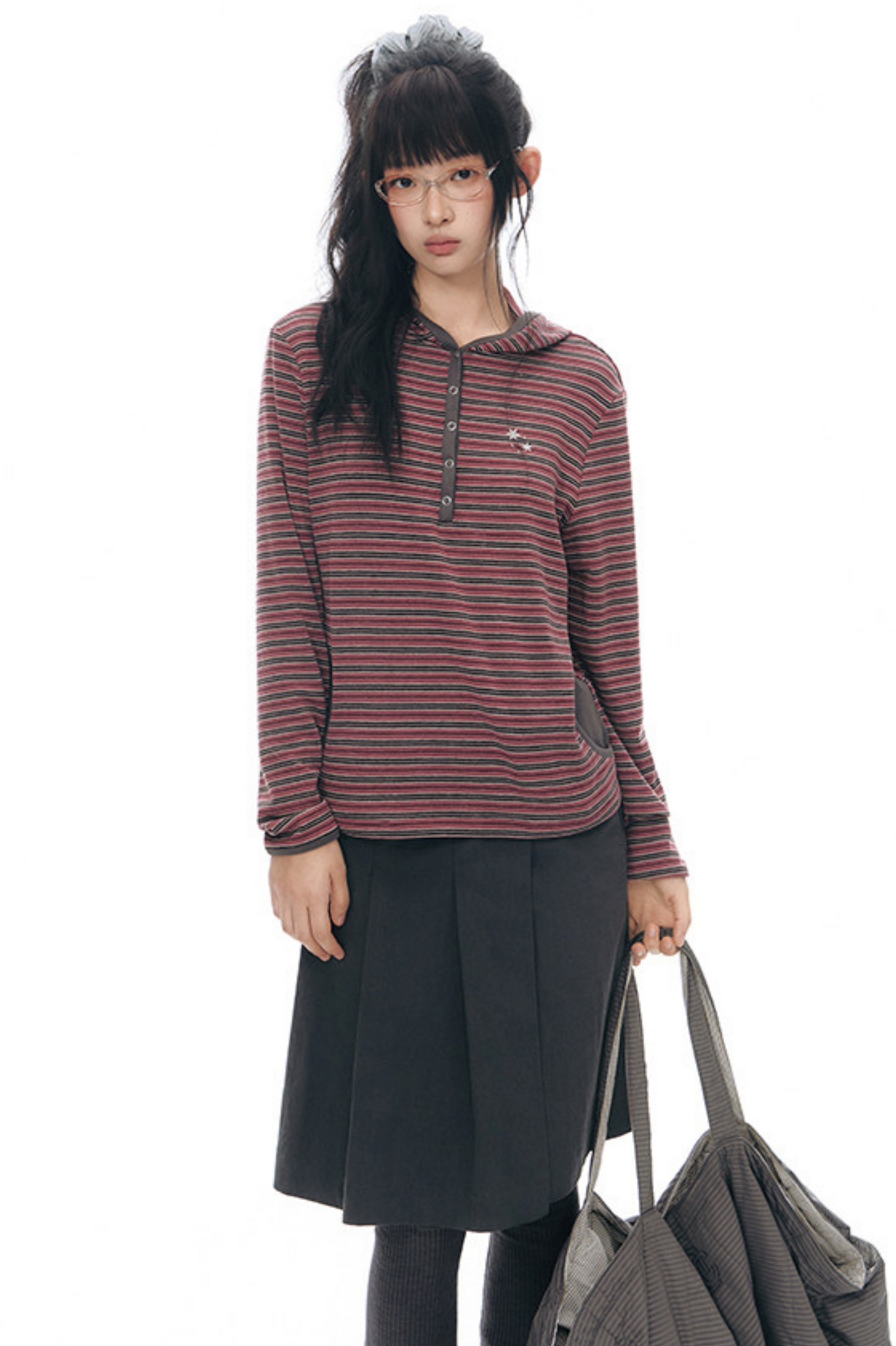 Striped Hooded Color-Block Top