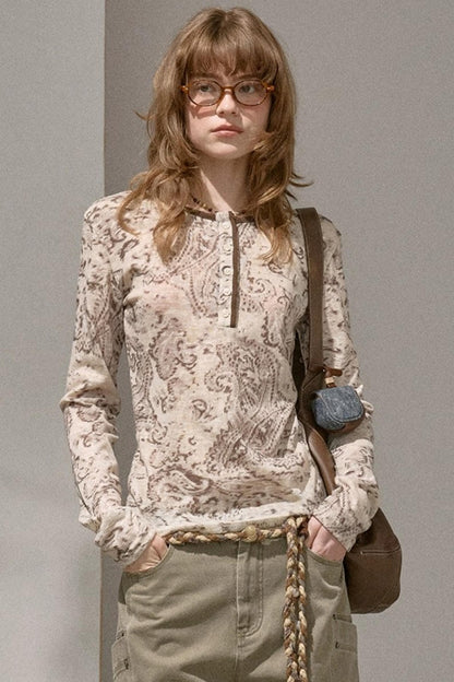 Cashew Flower Slim Print Knitted Top