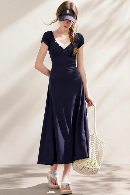 Slim Lace V-Neck A-Line Dress