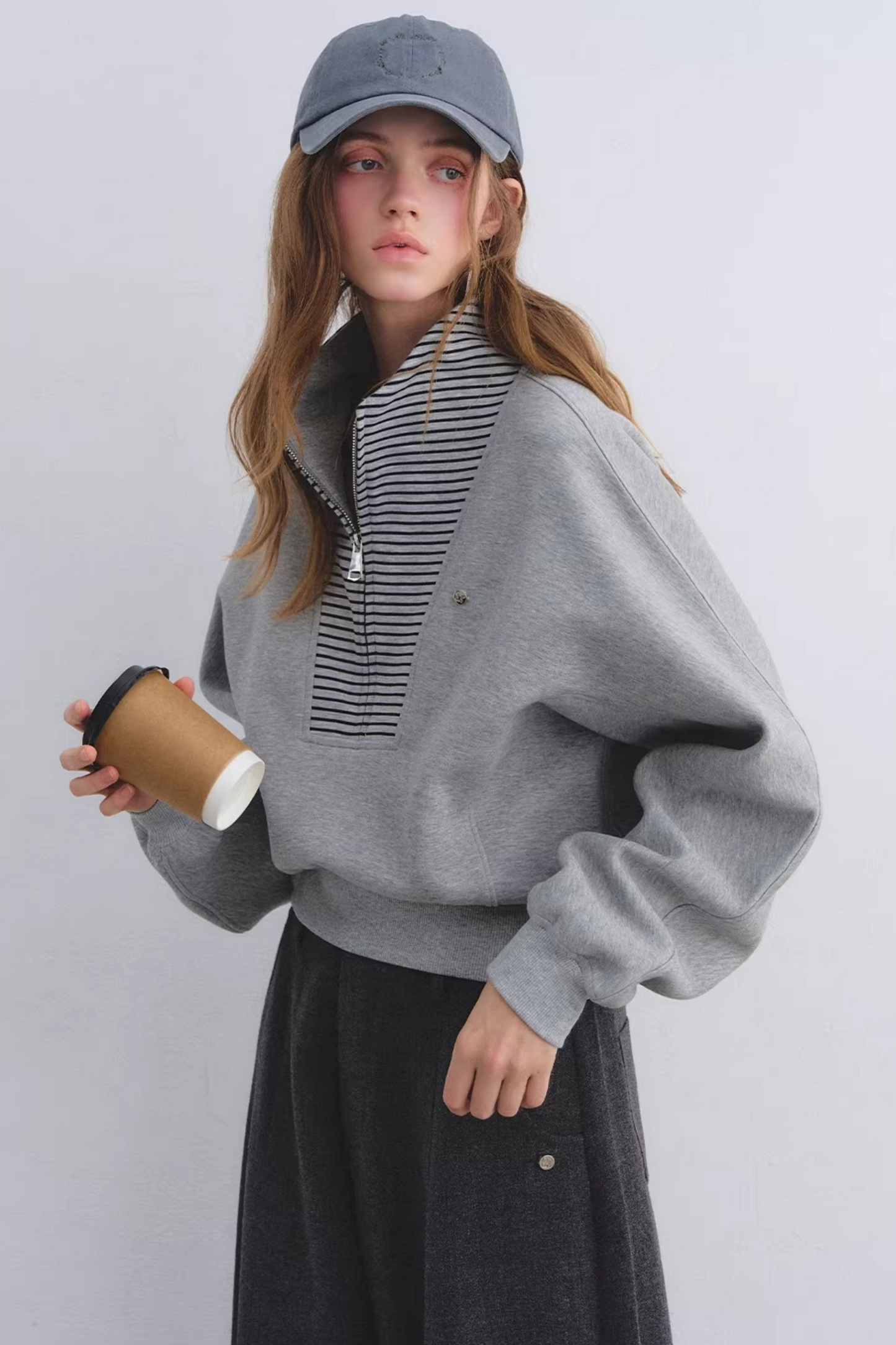 Striped Patchwork Half-Zip Jacket