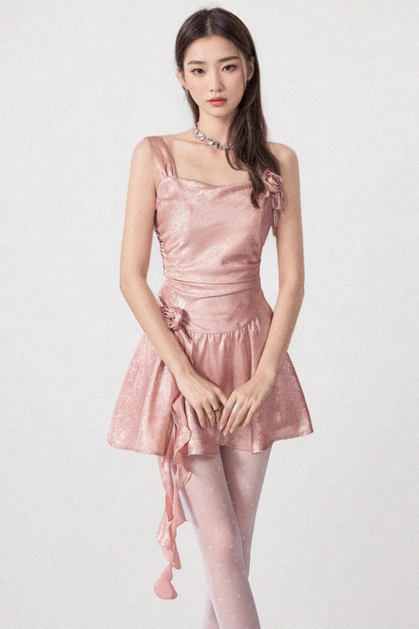 Pink Pleated Halter Dress