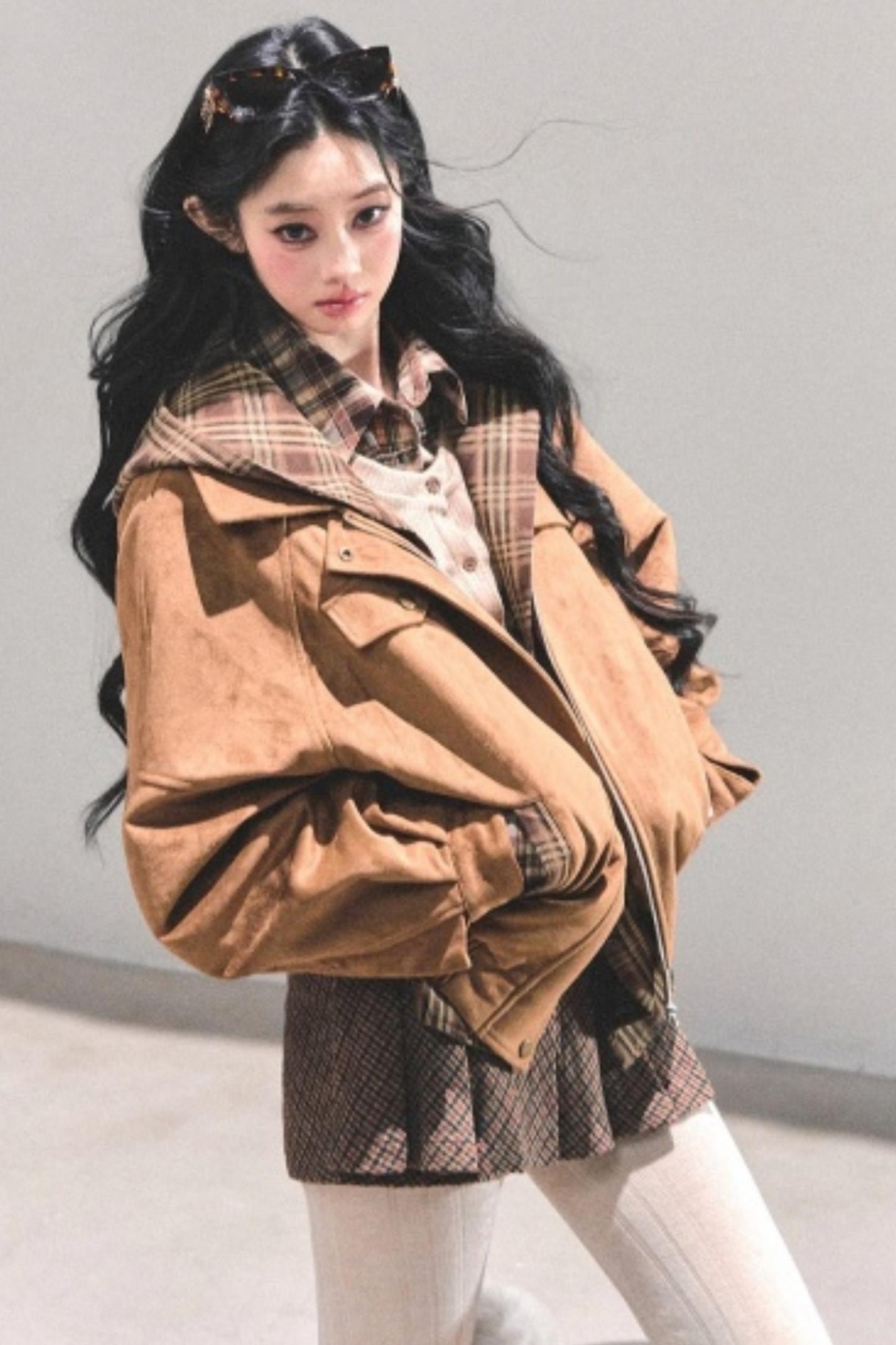 Hepburn Plaid Hooded Coat