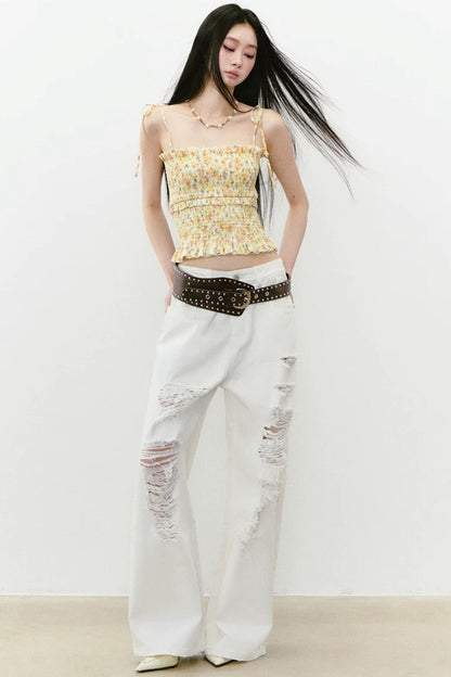 Bright Pleated Lace Camisole