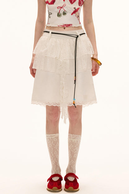 White Lace Layered Casual Shorts