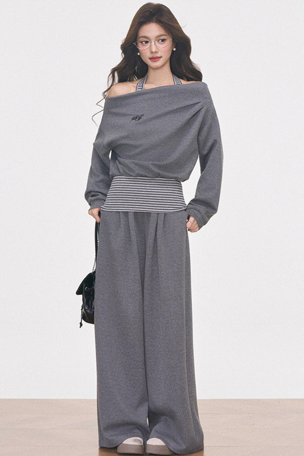 Gray Knitted Sporty Suit Set-Up