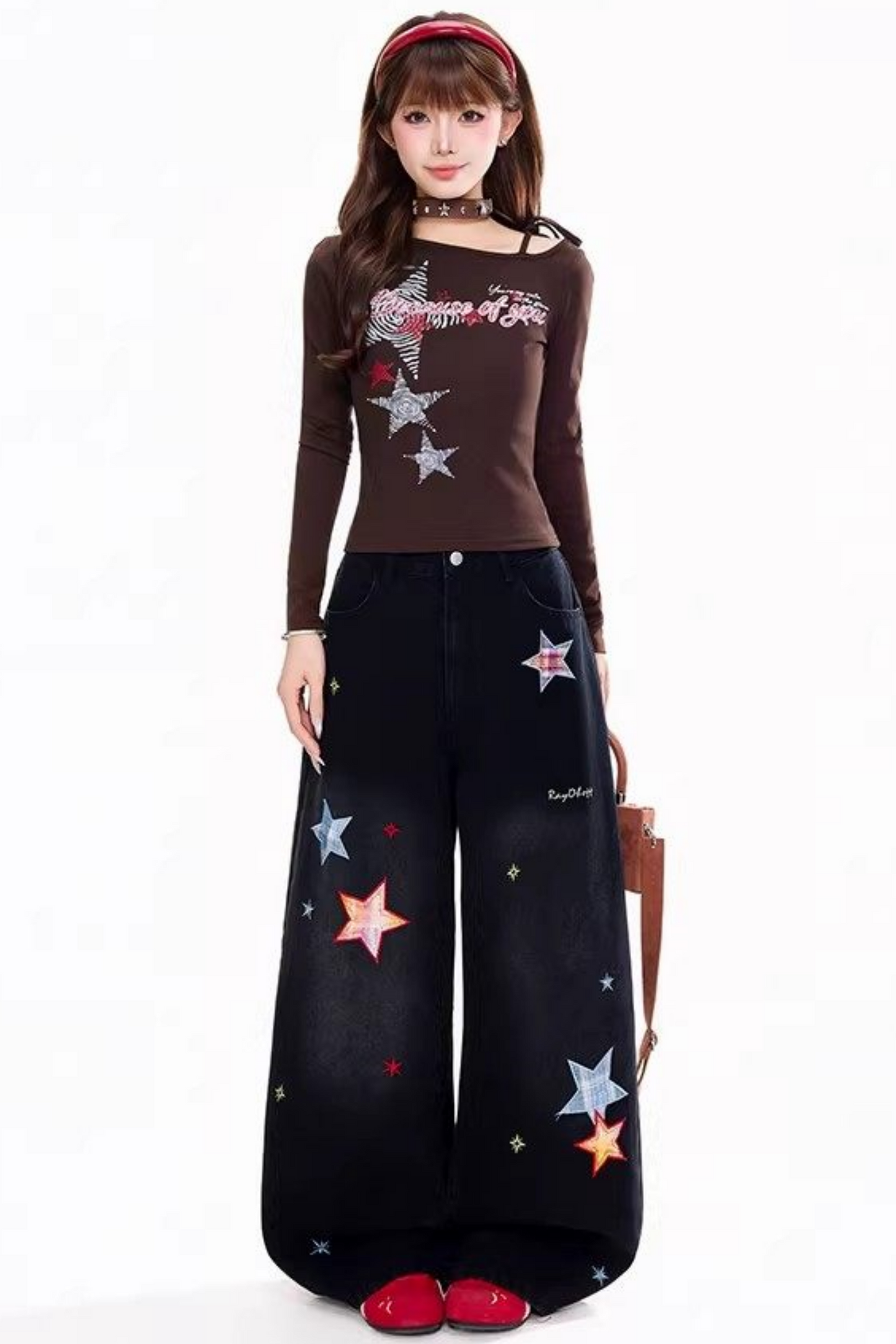Retro Star Patch Wide-Leg Pants