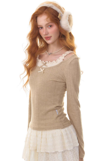 Fake Two Bow Halterneck Top