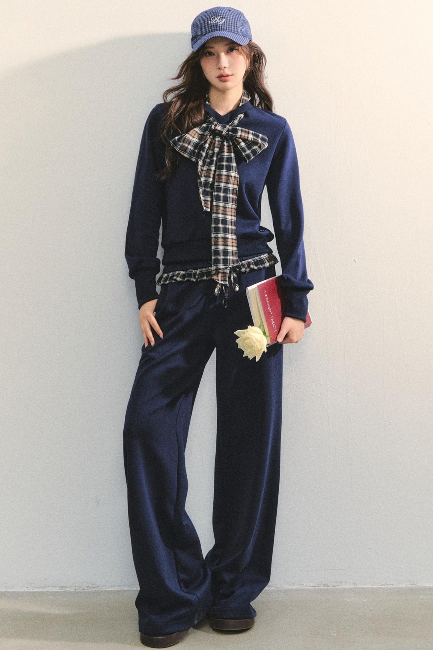 Plaid Sweatshirt Trousers Set-Up