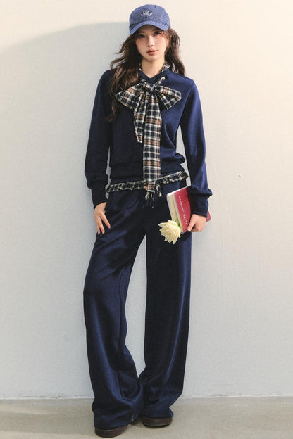 Plaid Sweatshirt Trousers Set-Up