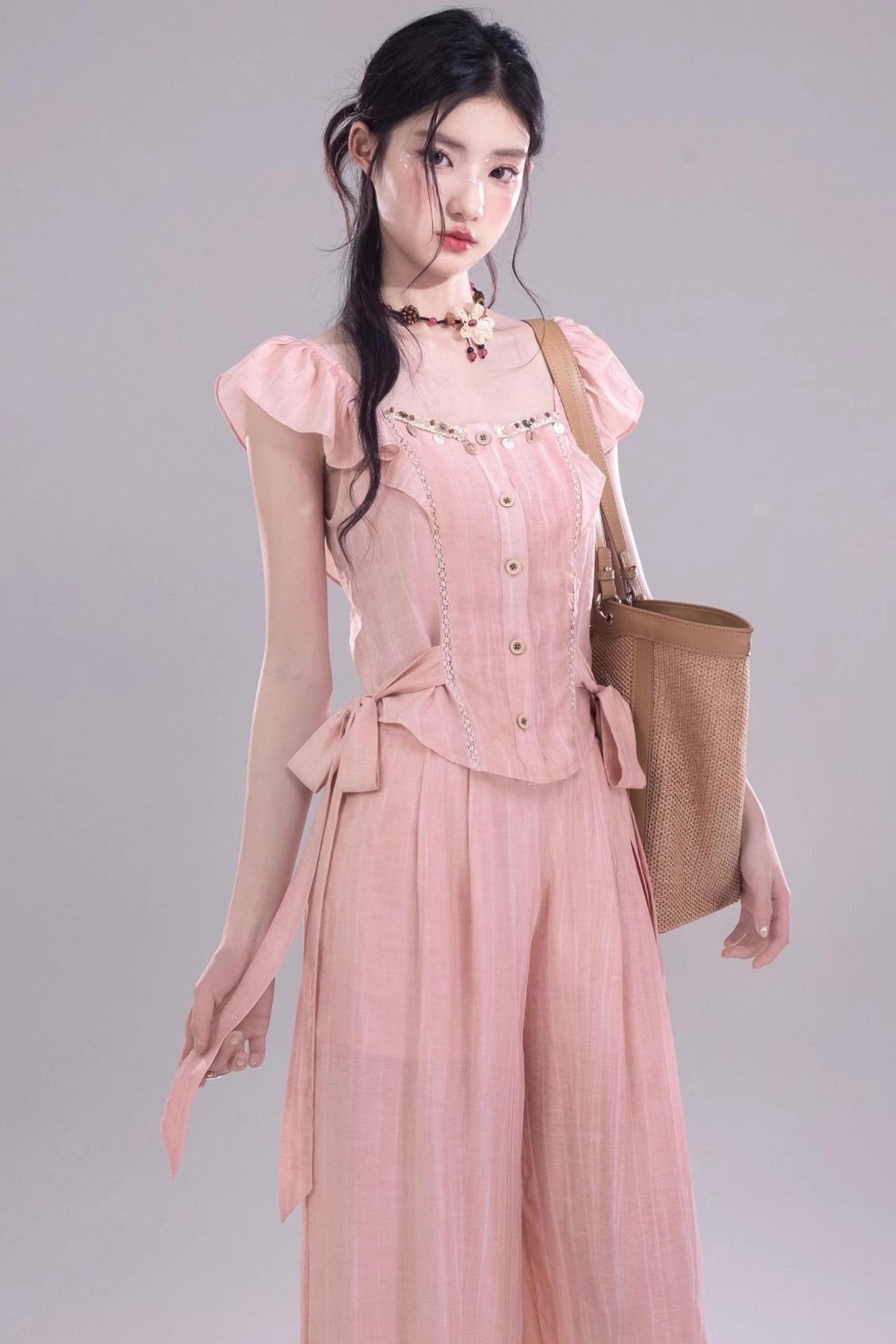 Blossom Breeze Ruffle Sleeve Tie Set-Up