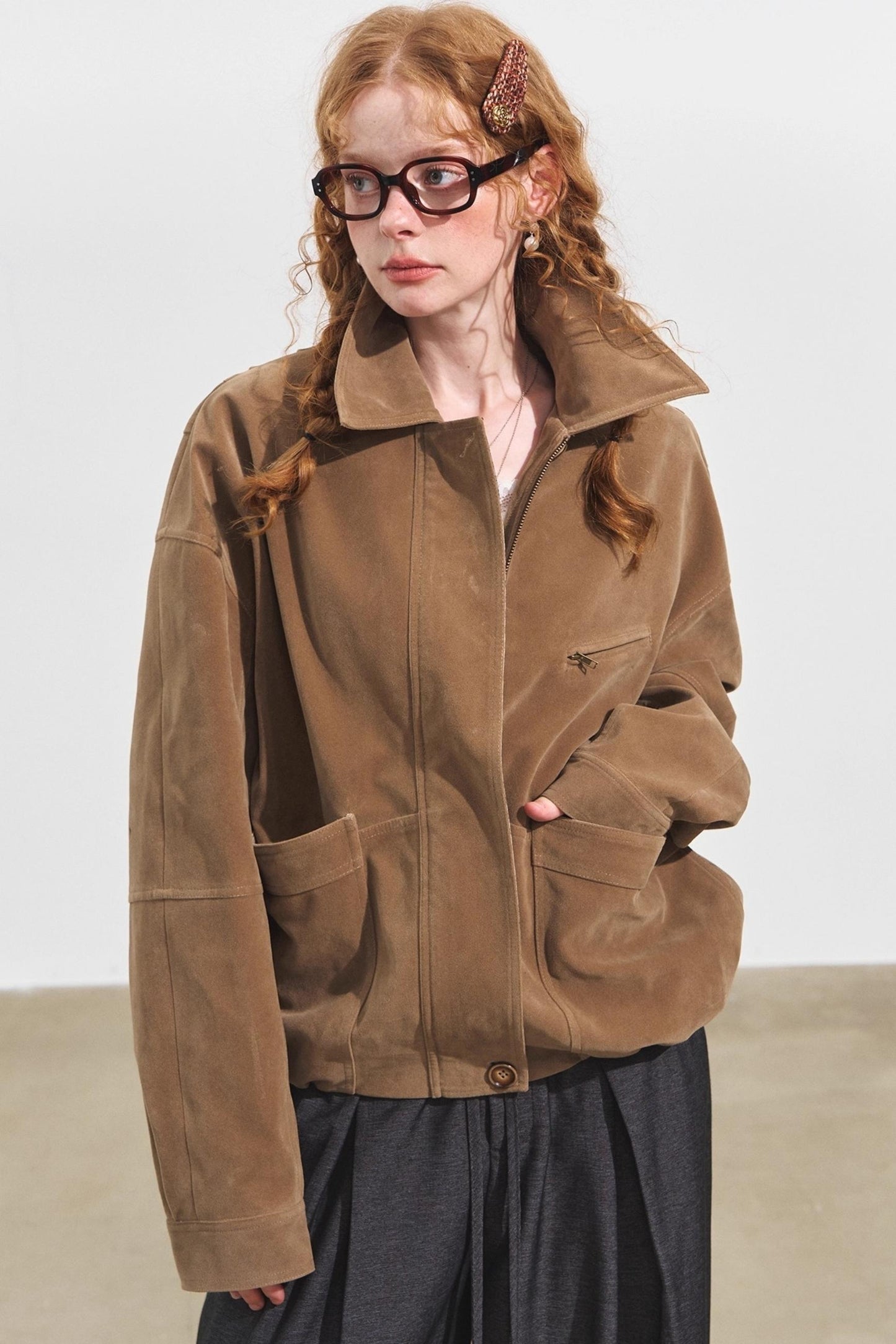 Lapel Suede Silhouette Jacket