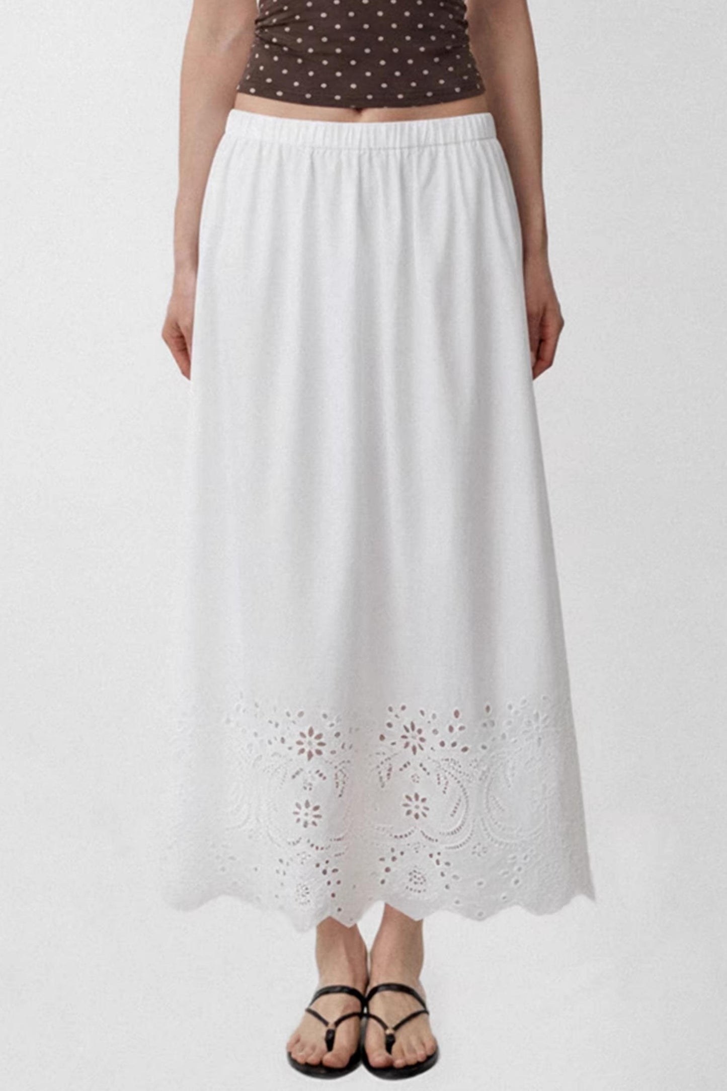 White Jacquard Mid-Length Skirt