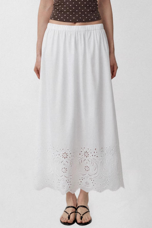 White Jacquard Mid-Length Skirt
