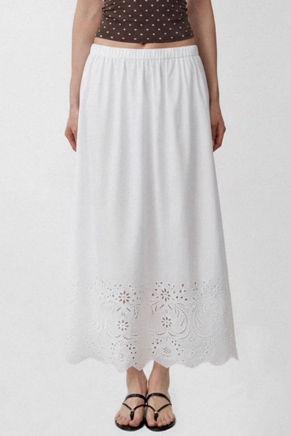 White Jacquard Mid-Length Skirt