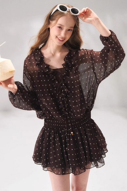 Ensemble robe en mousseline à volants et perles