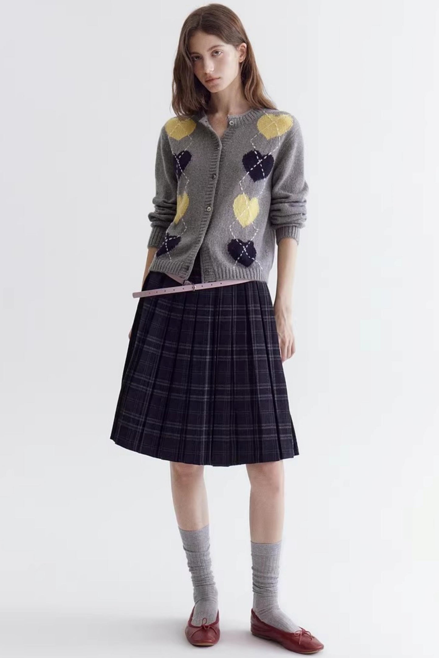 컬러 블록 하트 니트 스웨터