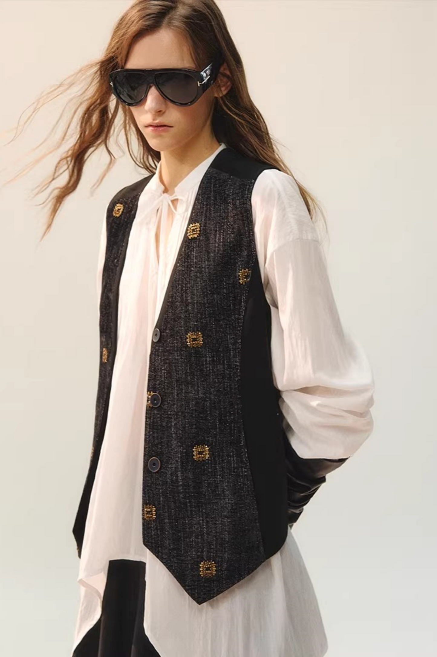 Beaded Retro V-Neck Vest Set