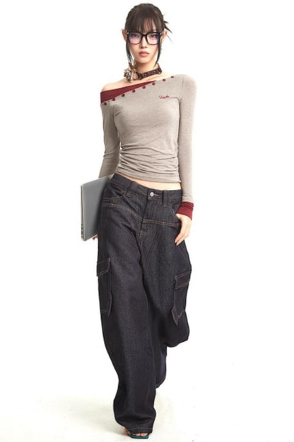 Retro Off-Shoulder Slim Top