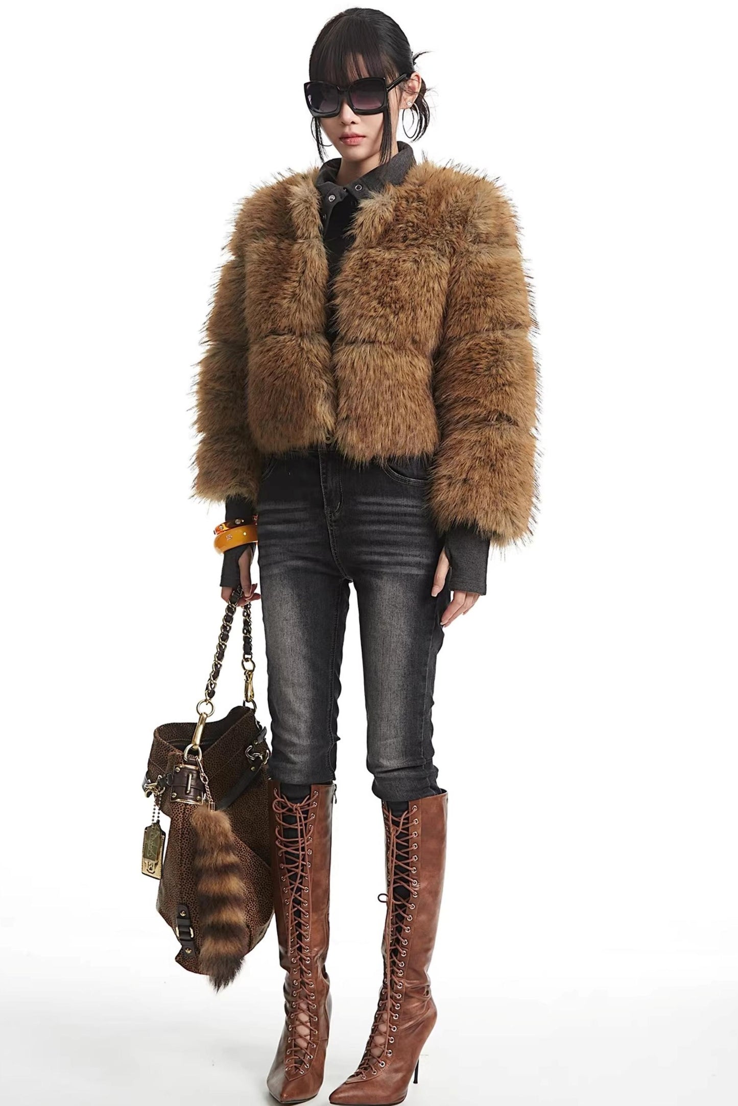 Brown Faux Fur Winter Coat