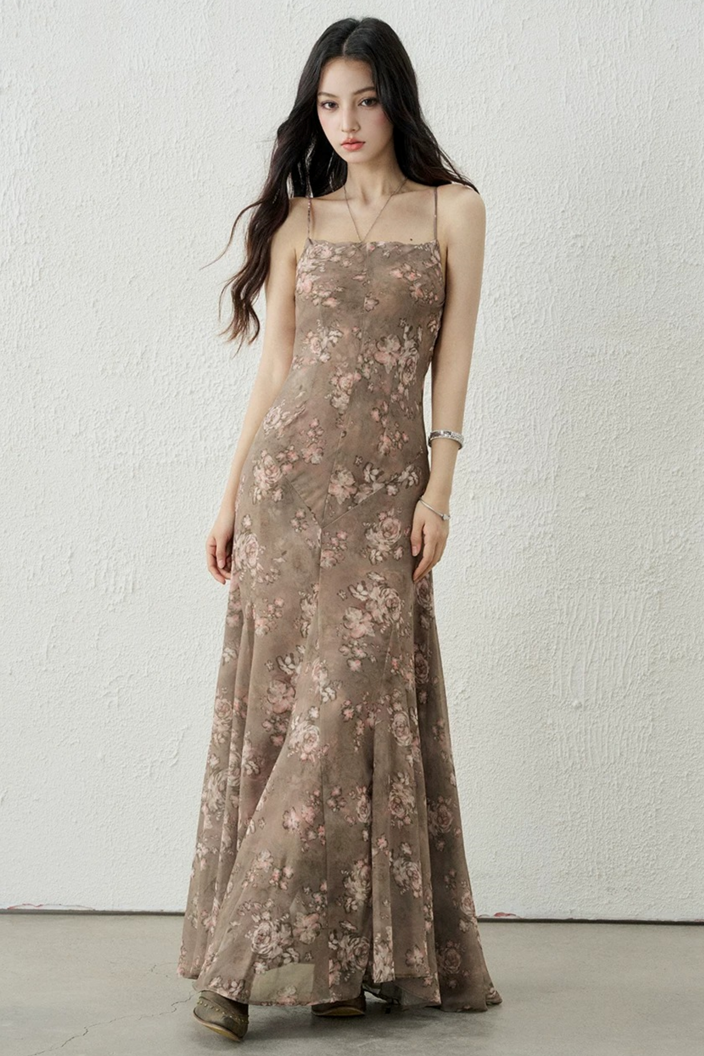Chic Brown Floral Strap Dress