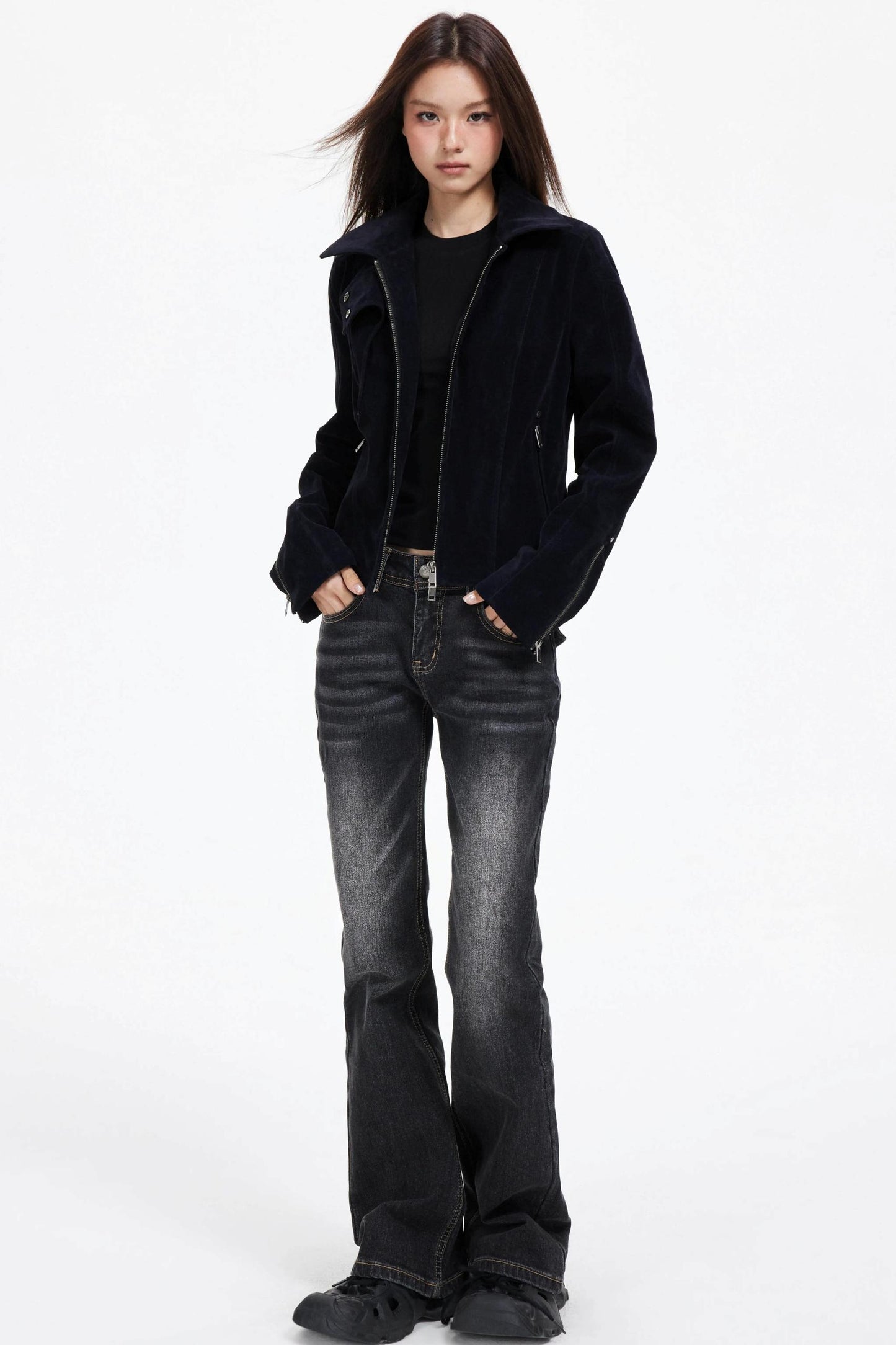 Slimming God Black Gray Denim Trousers