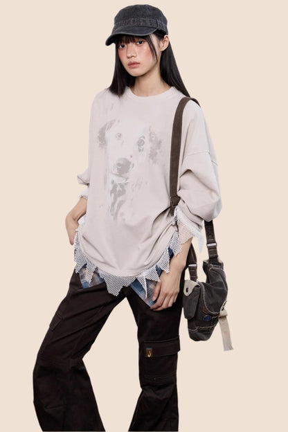 Casual Dog Print Crewneck Top