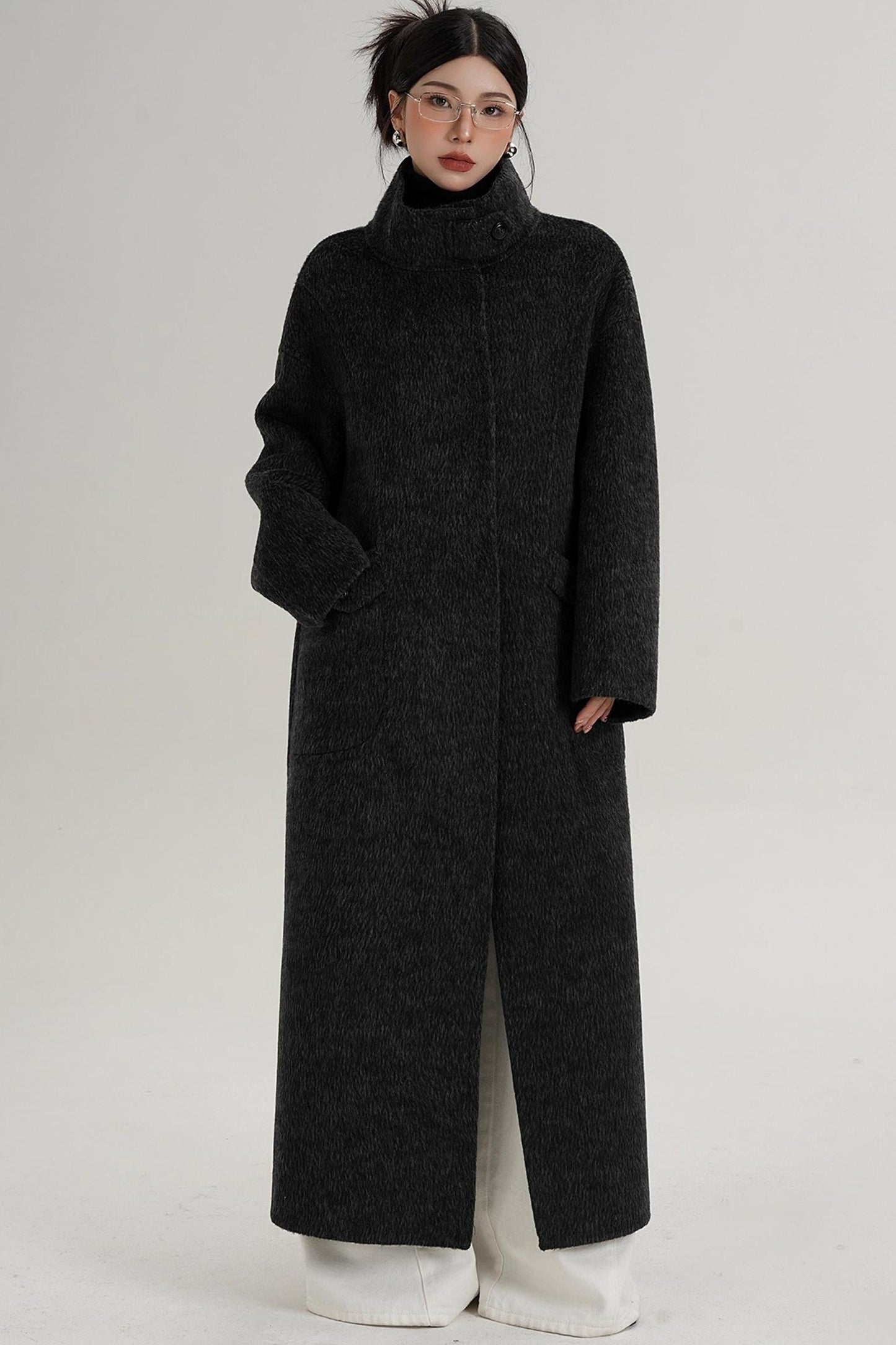 Stand-Up Collar Long Wool Coat