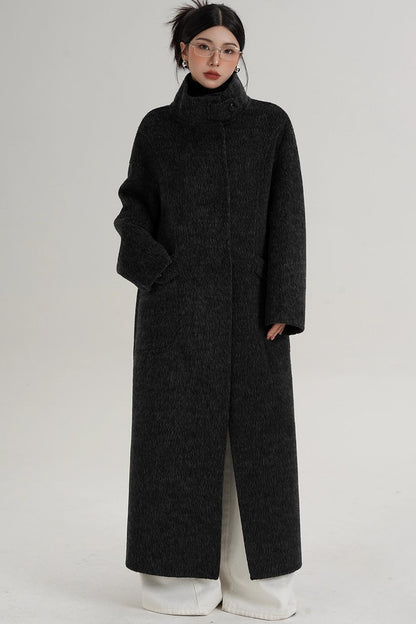 Stand-Up Collar Long Wool Coat