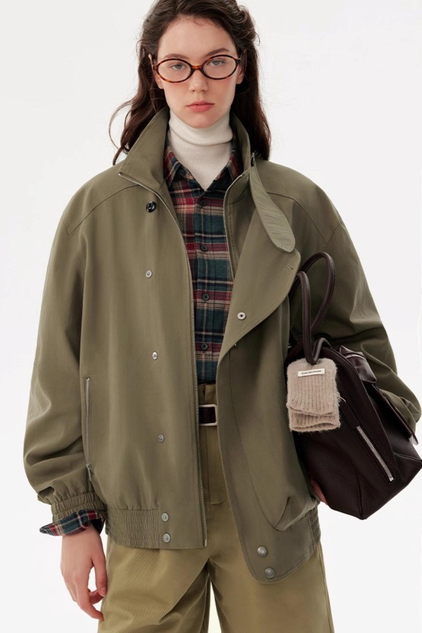 Functional Style Stand Collar Short Jacket