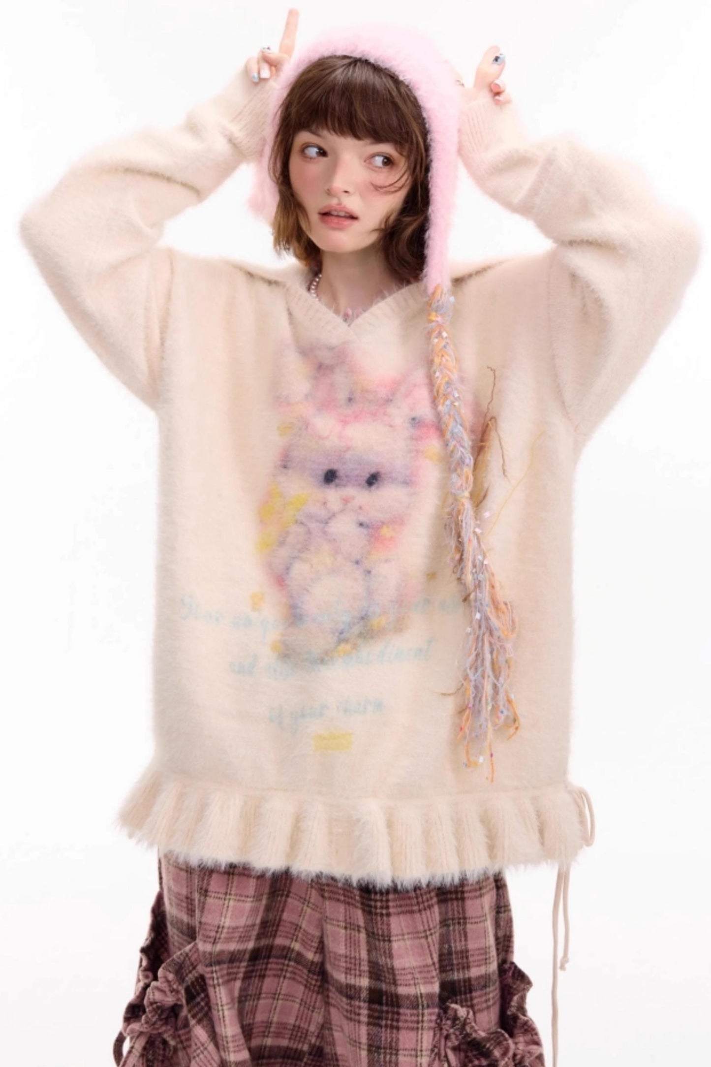 Pleated Hem Drawstring Sweater