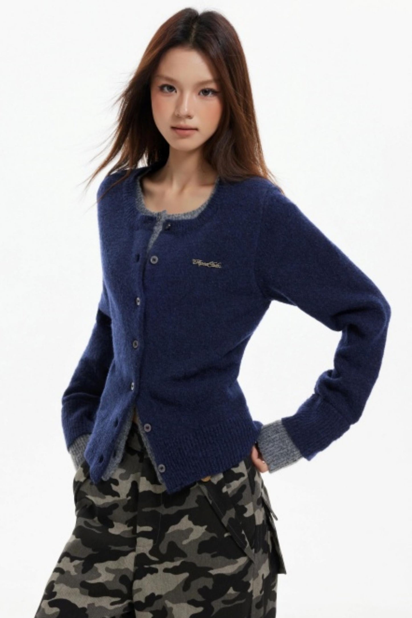 Fake Two-Piece Contrasting Knitted Cardigan