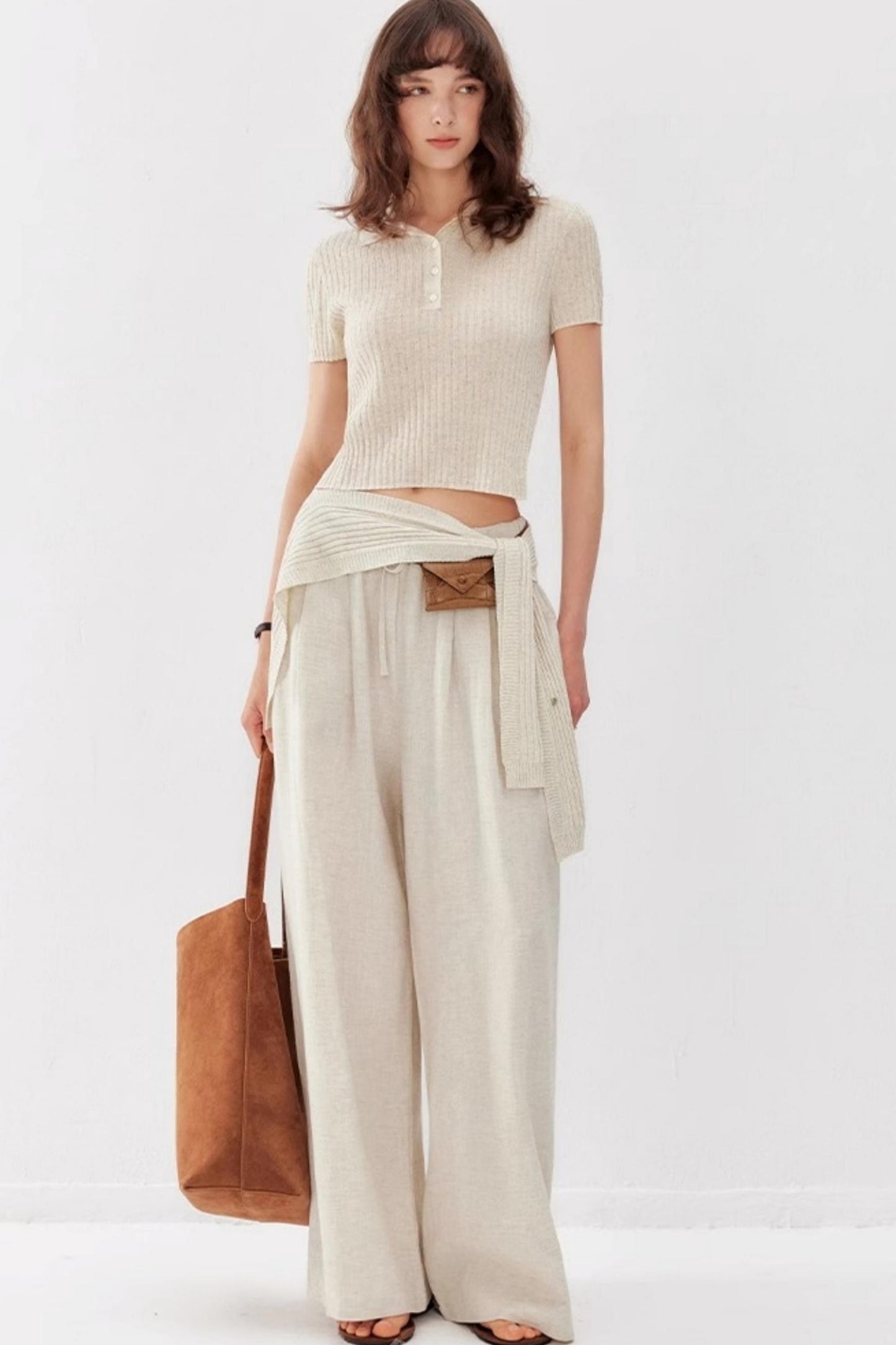 Chic Linen-Cotton Blazer & Wide Leg Pant Set-Up