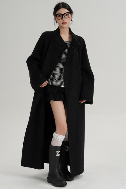 Diagonal Collar Woolen Long Coat