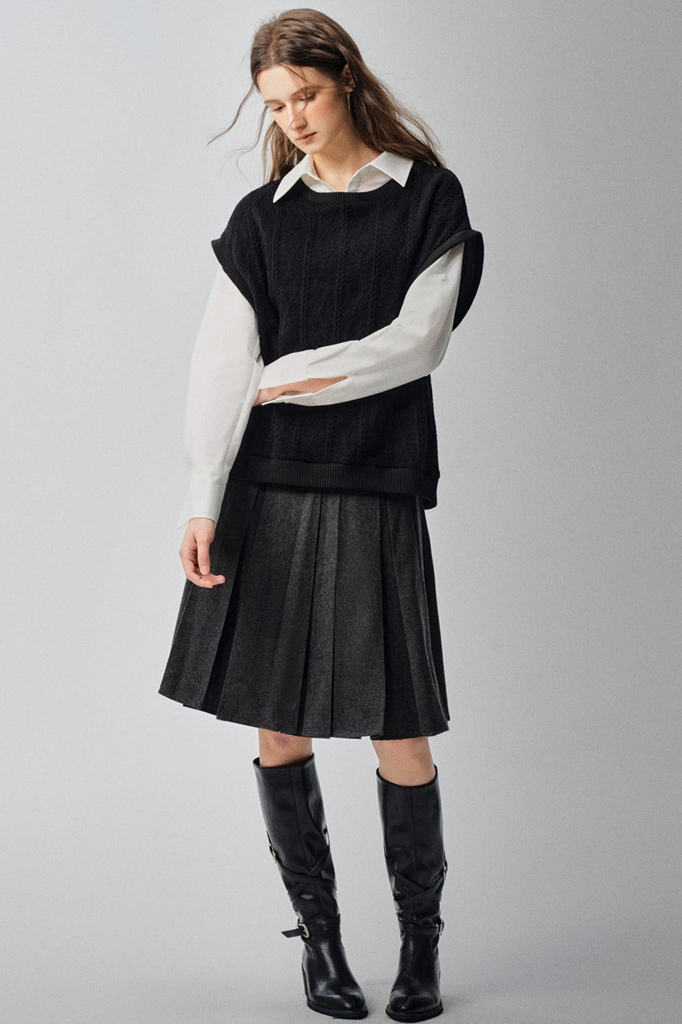 Mountains Valley Gray Wool A-line Skirt