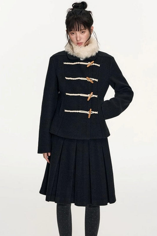 Slim Waist Woolen Coat Set-Up
