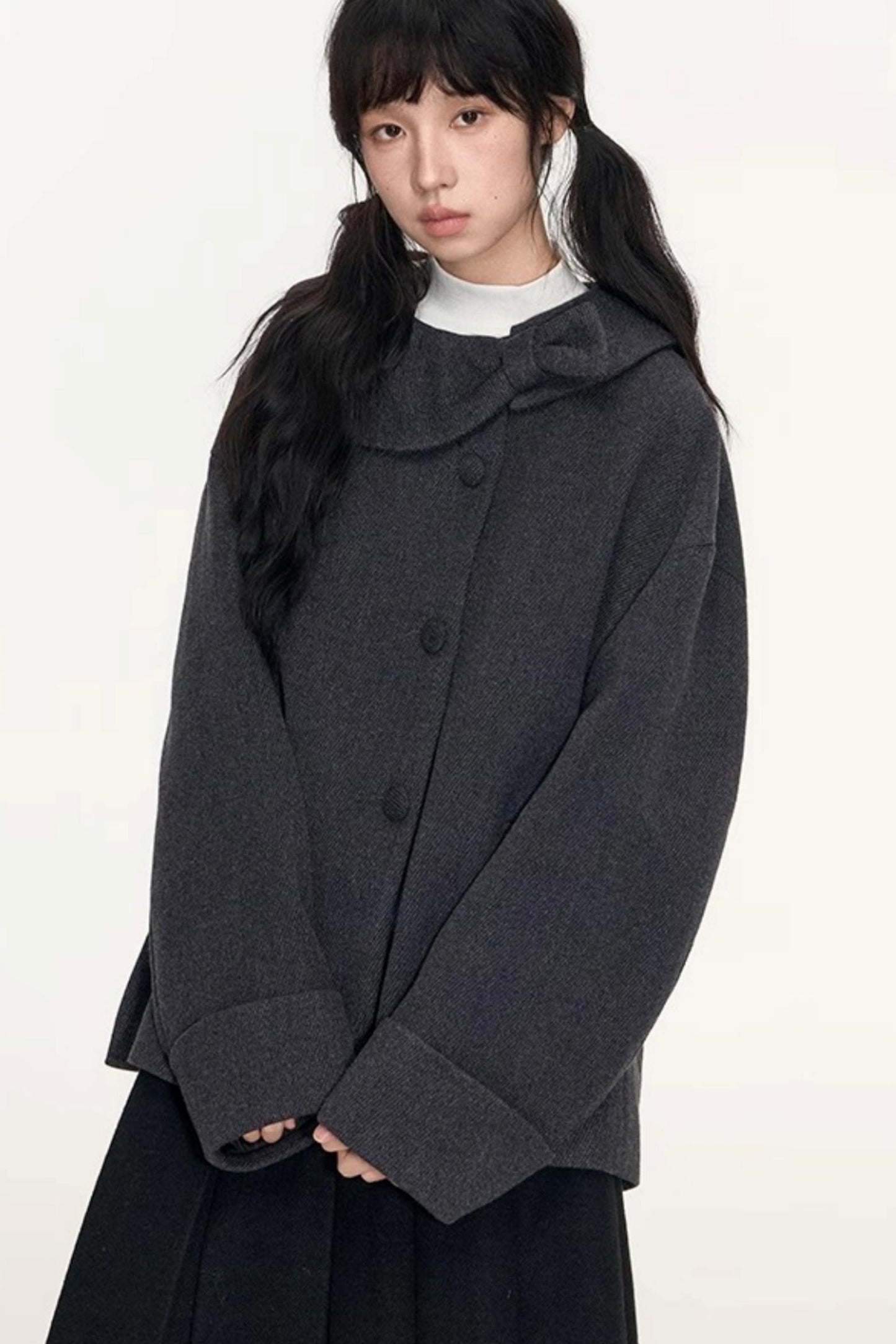 Round Lapel Woolen Coat