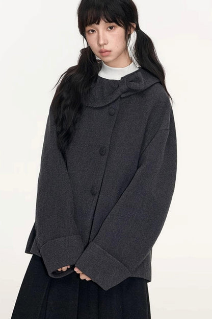 Round Lapel Woolen Coat