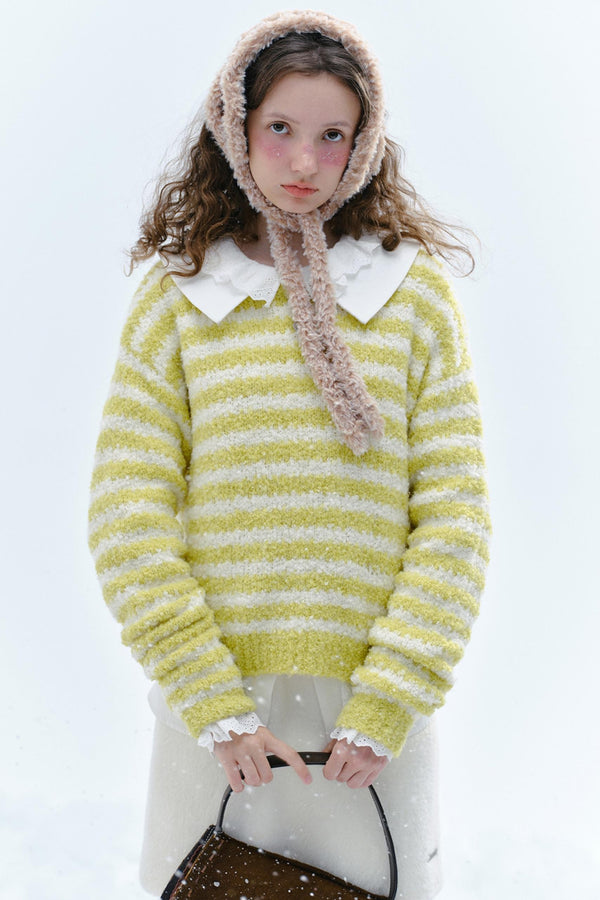 노란 줄무늬 니트 스웨터 