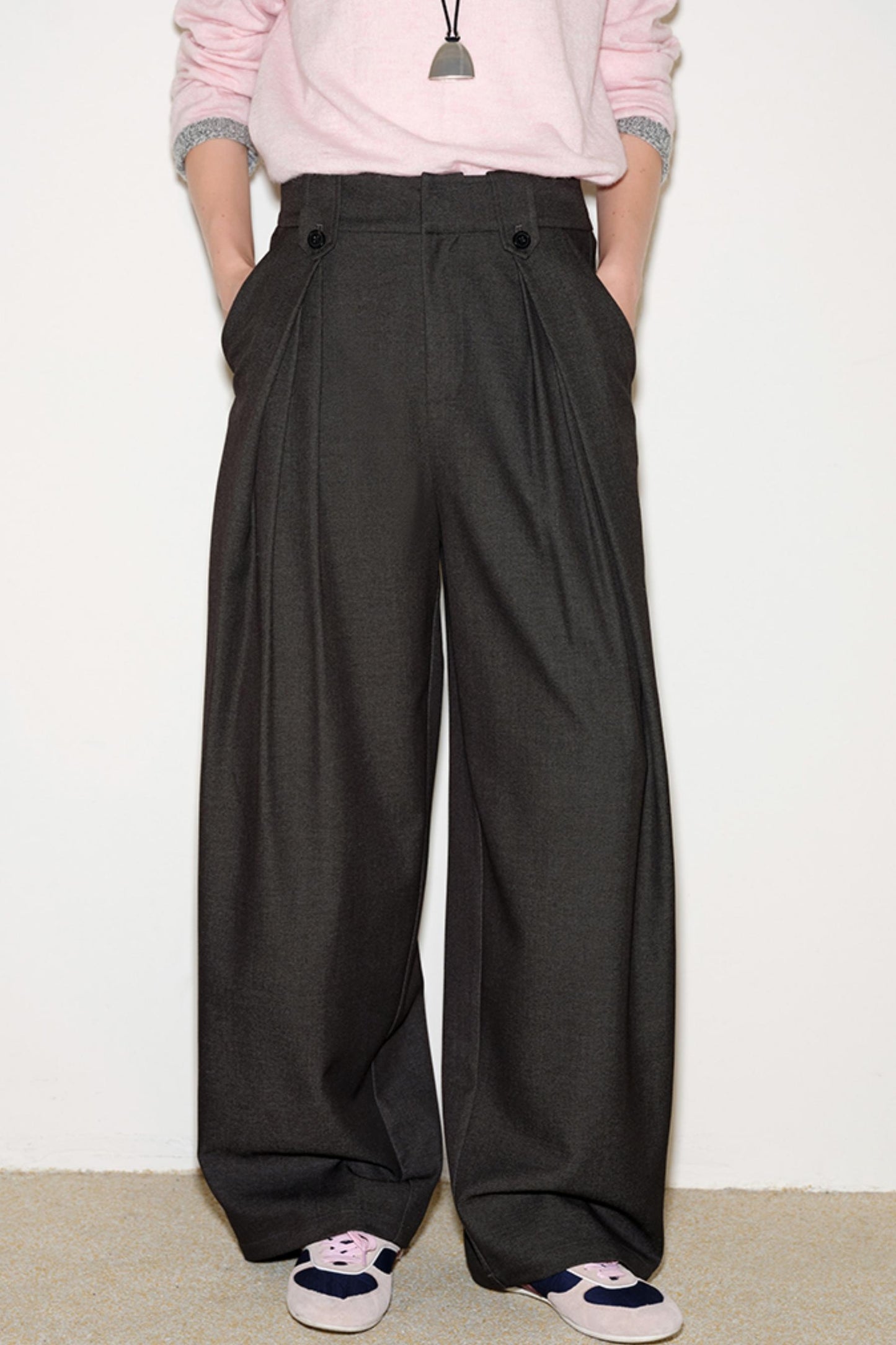 Pleated Straight-Leg Suit Pants