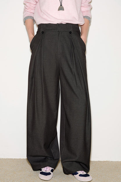 Pleated Straight-Leg Suit Pants